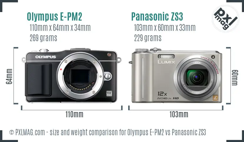 Olympus E-PM2 vs Panasonic ZS3 size comparison