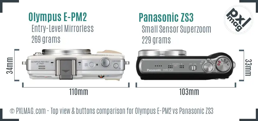 Olympus E-PM2 vs Panasonic ZS3 top view buttons comparison