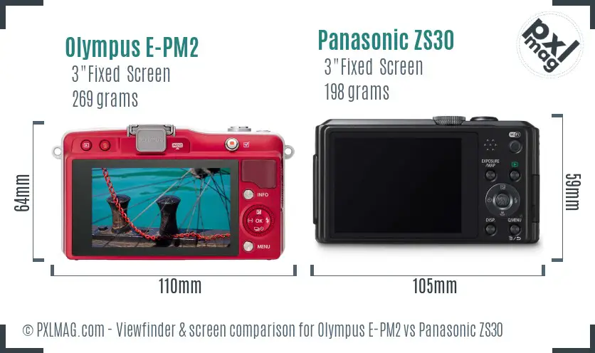 Olympus E-PM2 vs Panasonic ZS30 Screen and Viewfinder comparison