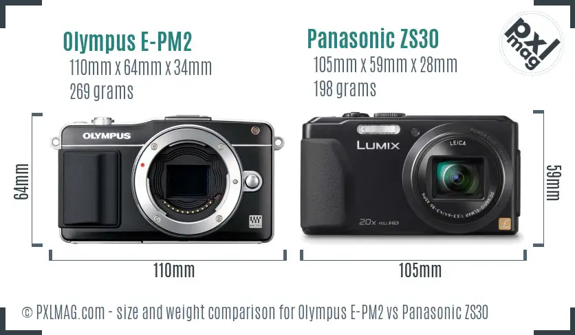Olympus E-PM2 vs Panasonic ZS30 size comparison