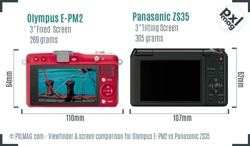 Olympus E-PM2 vs Panasonic ZS35 Screen and Viewfinder comparison
