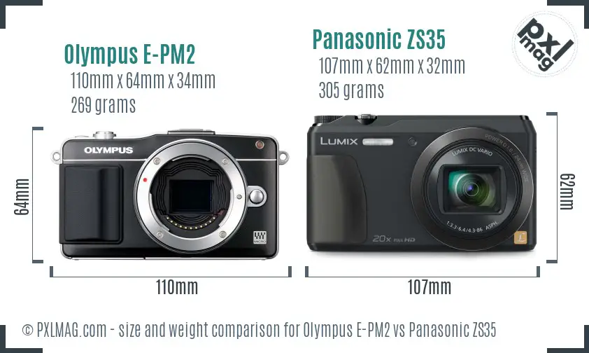 Olympus E-PM2 vs Panasonic ZS35 size comparison