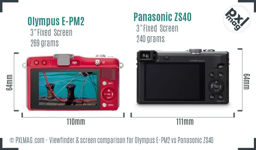 Olympus E-PM2 vs Panasonic ZS40 Screen and Viewfinder comparison