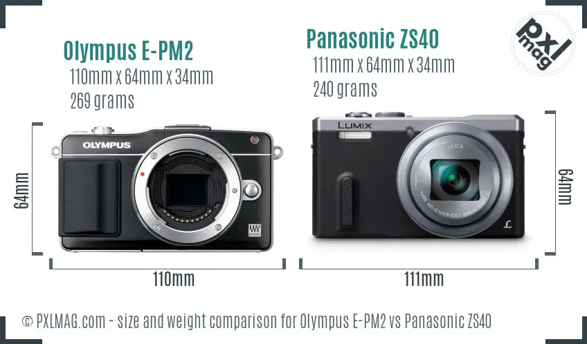Olympus E-PM2 vs Panasonic ZS40 size comparison