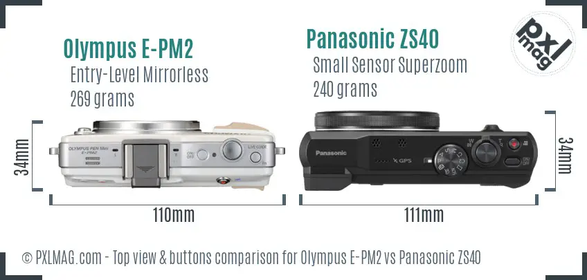 Olympus E-PM2 vs Panasonic ZS40 top view buttons comparison