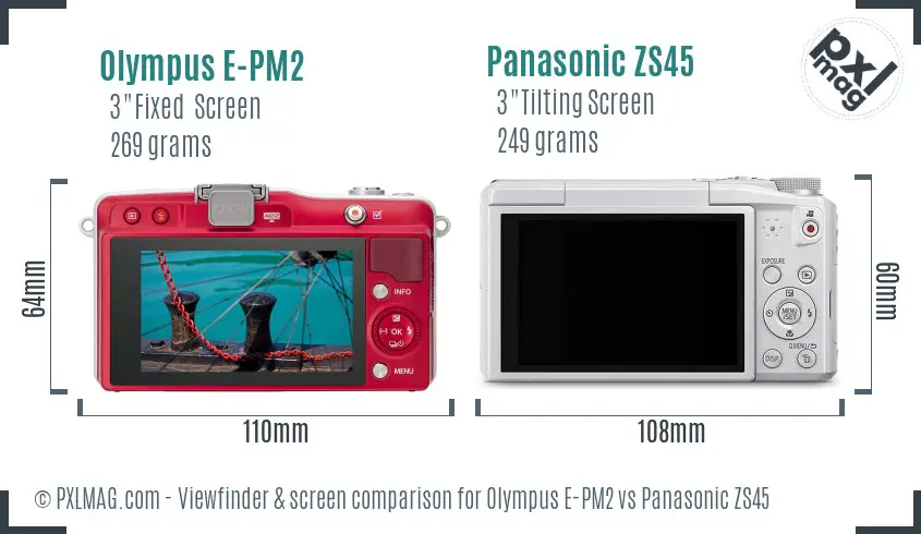 Olympus E-PM2 vs Panasonic ZS45 Screen and Viewfinder comparison