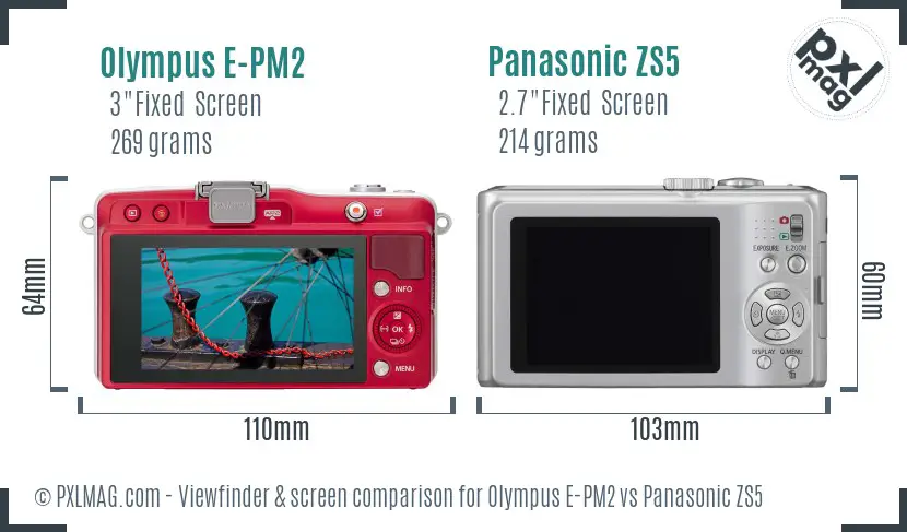 Olympus E-PM2 vs Panasonic ZS5 Screen and Viewfinder comparison