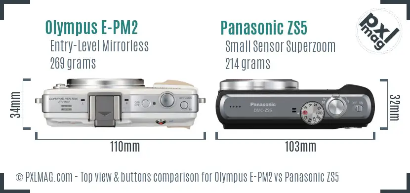 Olympus E-PM2 vs Panasonic ZS5 top view buttons comparison