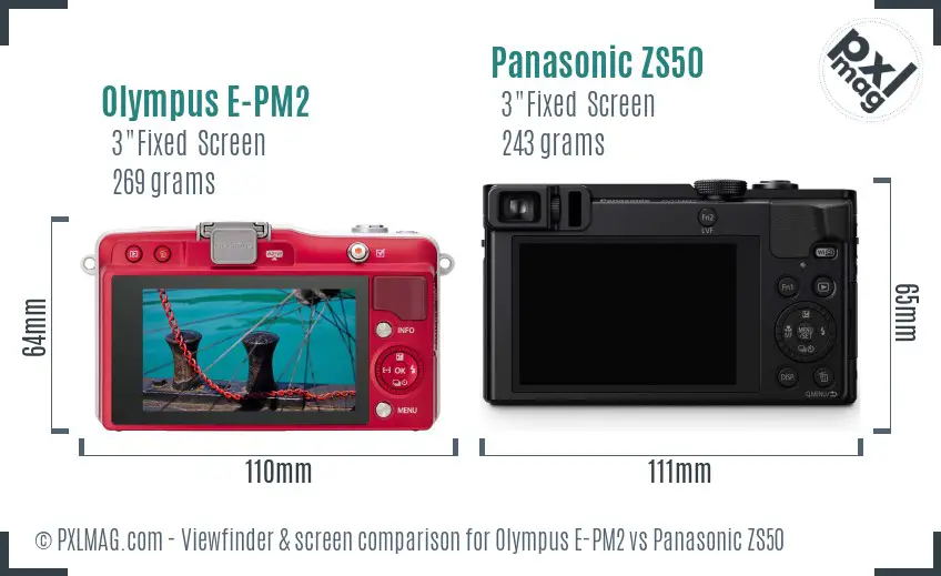 Olympus E-PM2 vs Panasonic ZS50 Screen and Viewfinder comparison