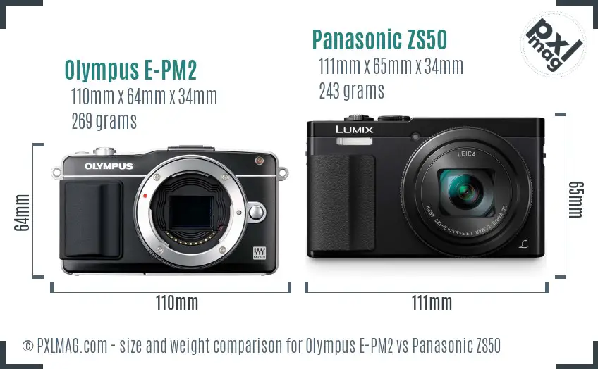 Olympus E-PM2 vs Panasonic ZS50 size comparison