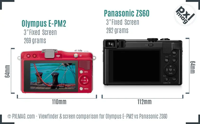 Olympus E-PM2 vs Panasonic ZS60 Screen and Viewfinder comparison