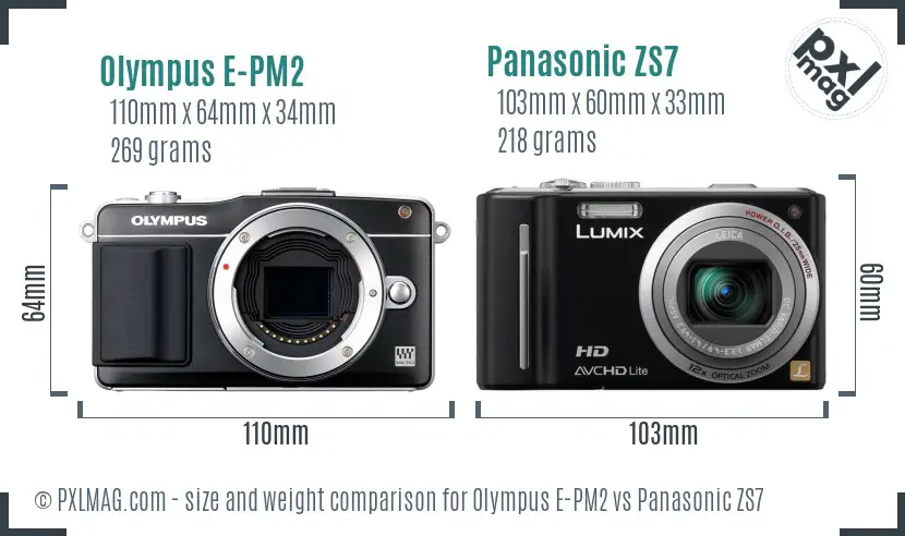 Olympus E-PM2 vs Panasonic ZS7 size comparison