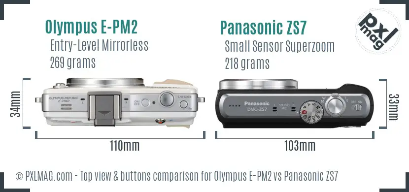 Olympus E-PM2 vs Panasonic ZS7 top view buttons comparison