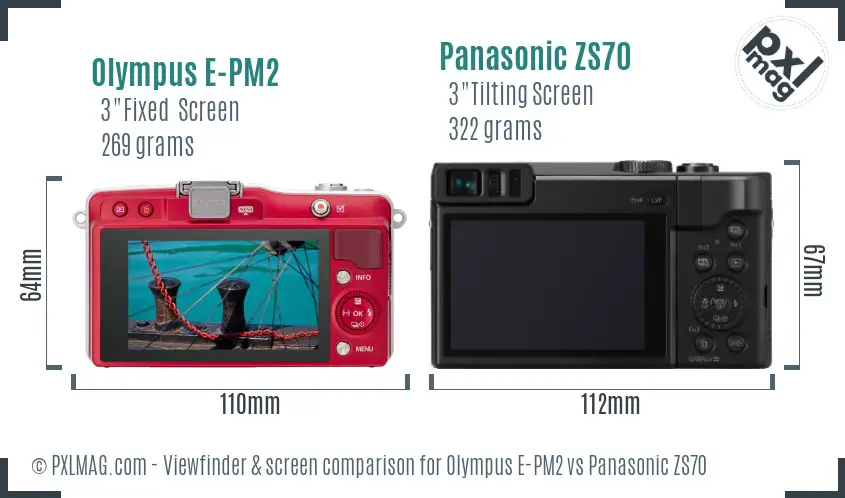 Olympus E-PM2 vs Panasonic ZS70 Screen and Viewfinder comparison