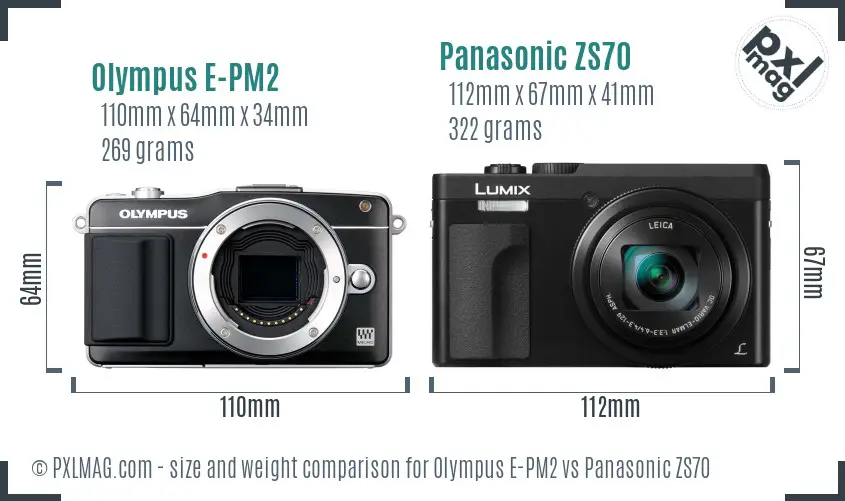 Olympus E-PM2 vs Panasonic ZS70 size comparison