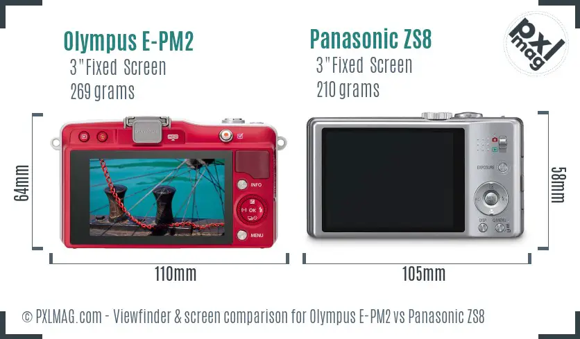 Olympus E-PM2 vs Panasonic ZS8 Screen and Viewfinder comparison