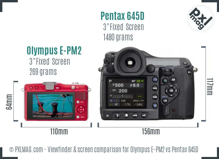 Olympus E-PM2 vs Pentax 645D Screen and Viewfinder comparison