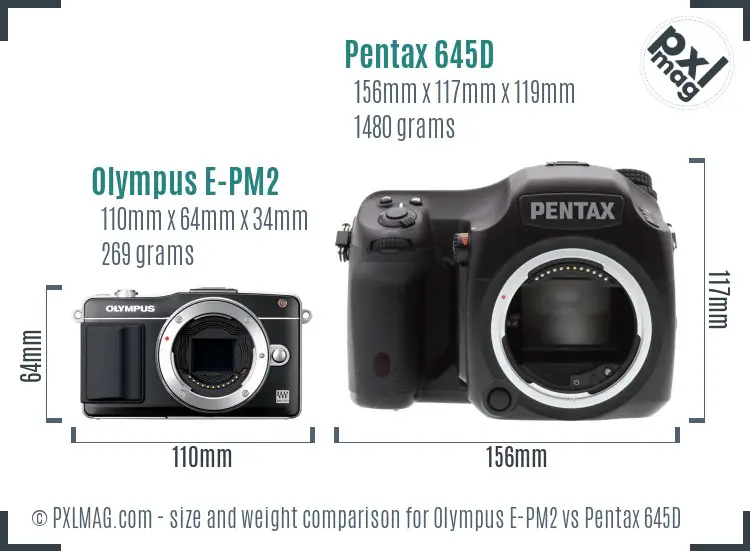 Olympus E-PM2 vs Pentax 645D size comparison