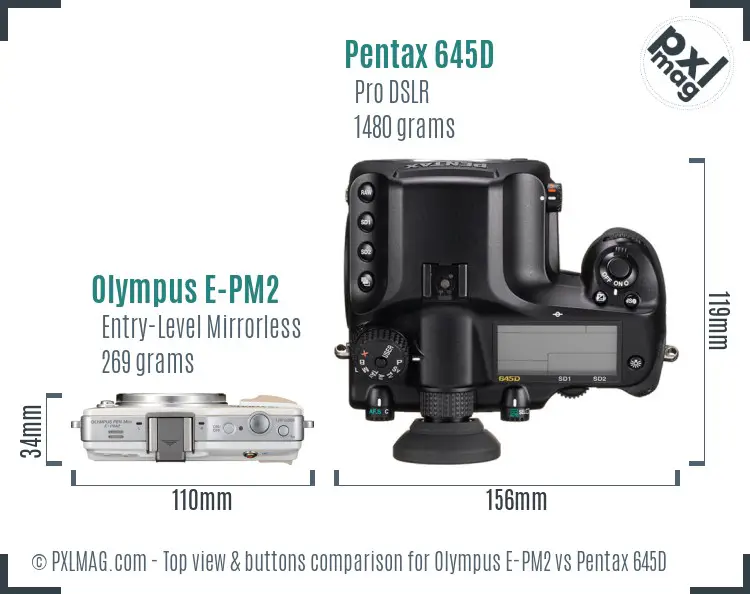 Olympus E-PM2 vs Pentax 645D top view buttons comparison
