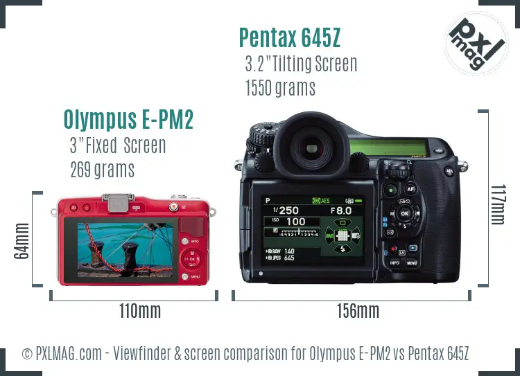 Olympus E-PM2 vs Pentax 645Z Screen and Viewfinder comparison