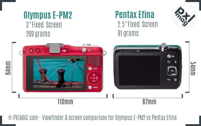 Olympus E-PM2 vs Pentax Efina Screen and Viewfinder comparison