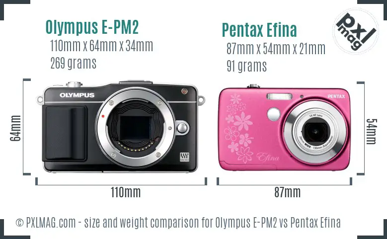 Olympus E-PM2 vs Pentax Efina size comparison