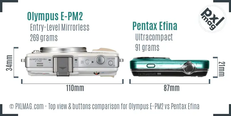 Olympus E-PM2 vs Pentax Efina top view buttons comparison