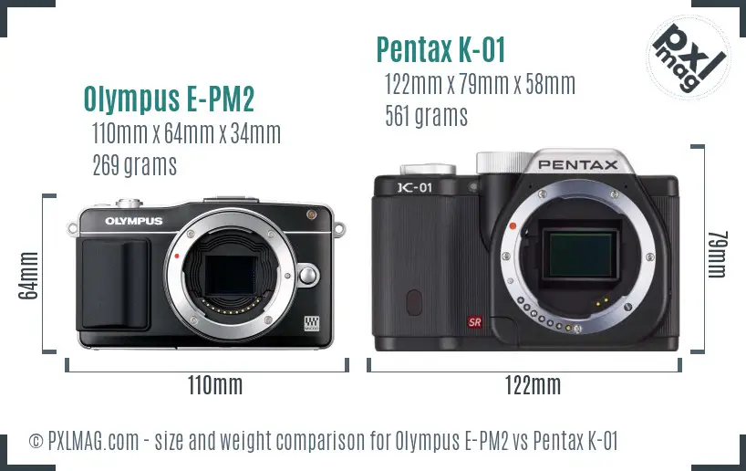 Olympus E-PM2 vs Pentax K-01 size comparison