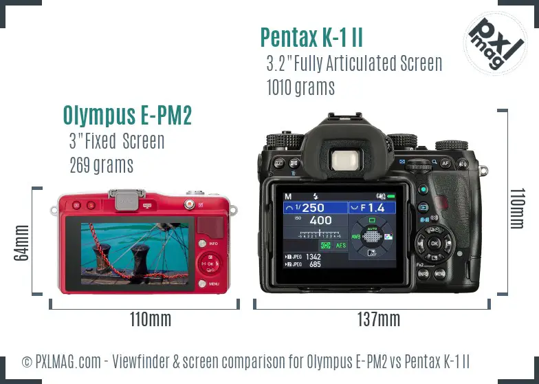 Olympus E-PM2 vs Pentax K-1 II Screen and Viewfinder comparison