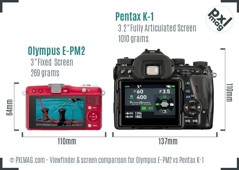 Olympus E-PM2 vs Pentax K-1 Screen and Viewfinder comparison