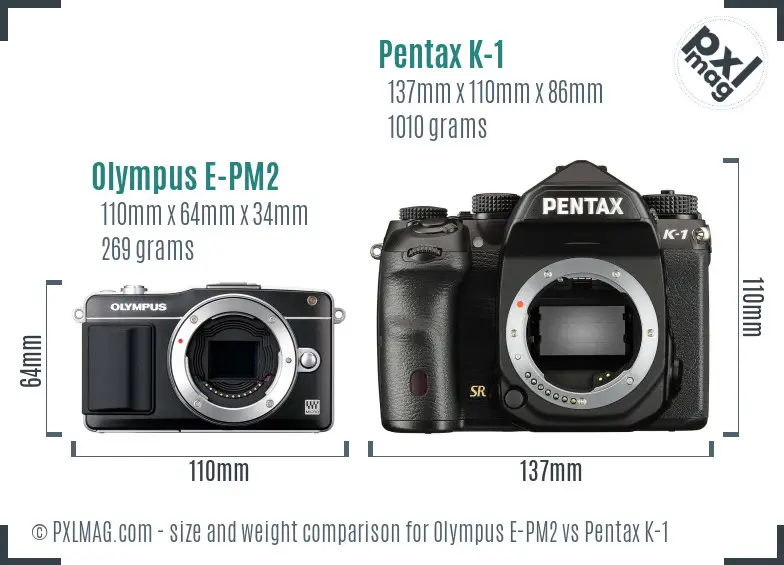 Olympus E-PM2 vs Pentax K-1 size comparison