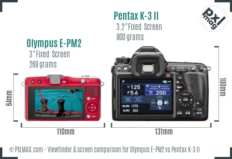Olympus E-PM2 vs Pentax K-3 II Screen and Viewfinder comparison