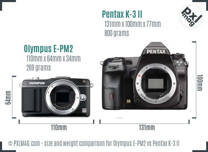 Olympus E-PM2 vs Pentax K-3 II size comparison