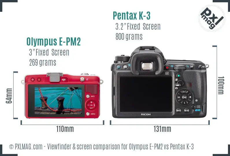 Olympus E-PM2 vs Pentax K-3 Screen and Viewfinder comparison