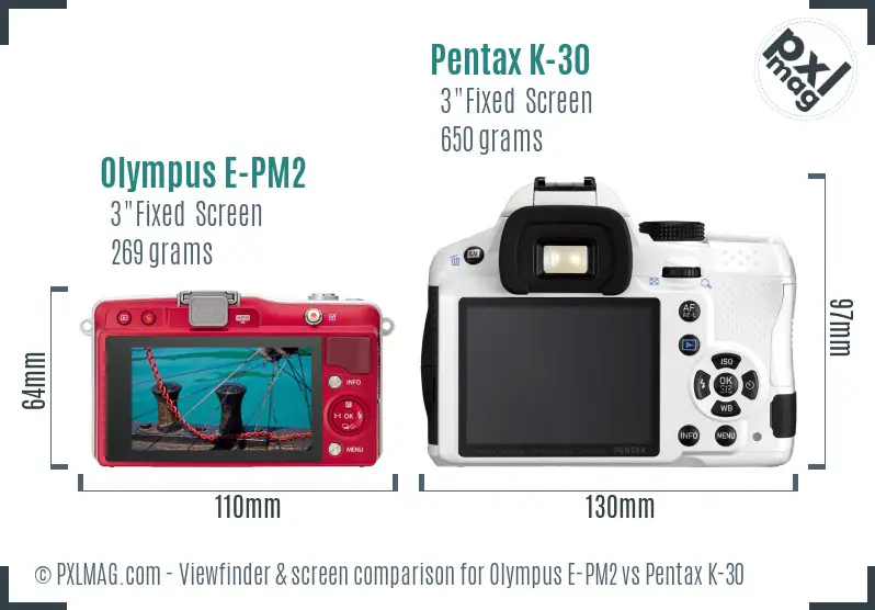 Olympus E-PM2 vs Pentax K-30 Screen and Viewfinder comparison