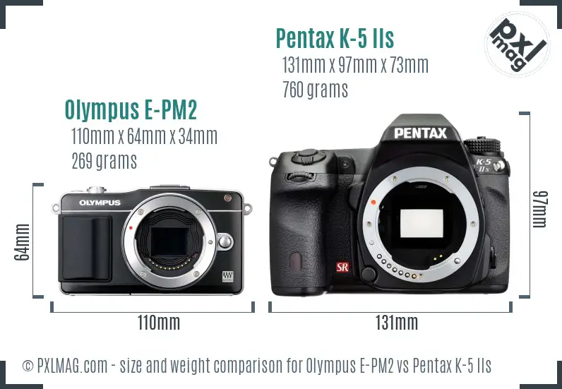 Olympus E-PM2 vs Pentax K-5 IIs size comparison