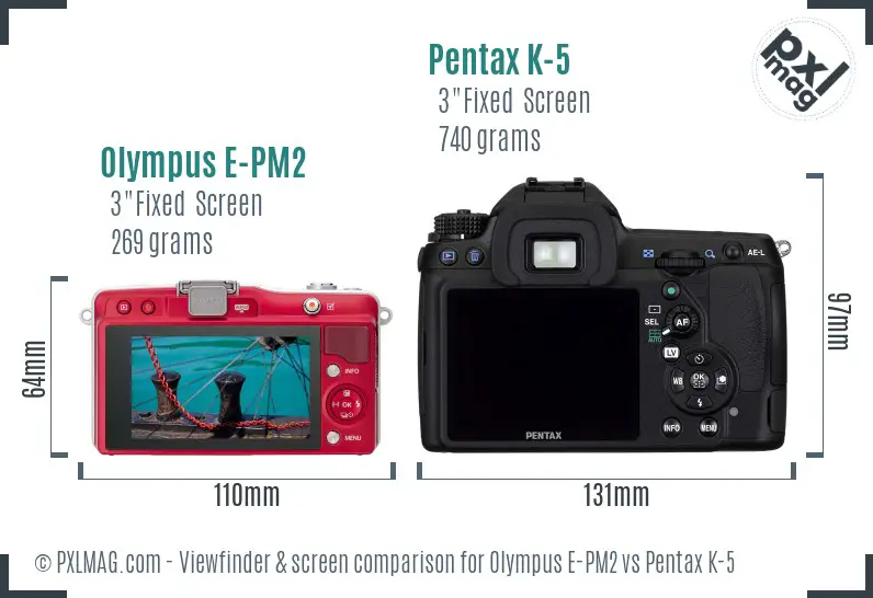 Olympus E-PM2 vs Pentax K-5 Screen and Viewfinder comparison