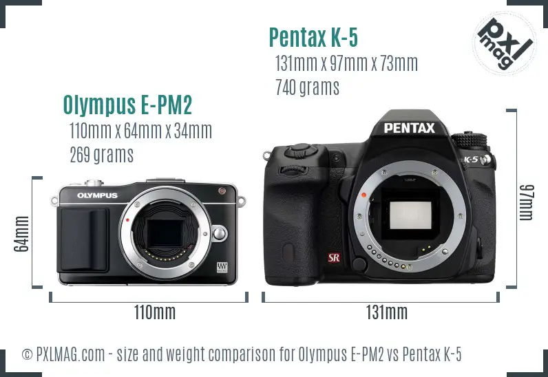 Olympus E-PM2 vs Pentax K-5 size comparison