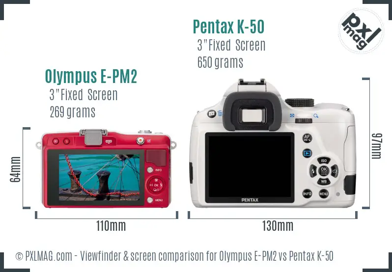 Olympus E-PM2 vs Pentax K-50 Screen and Viewfinder comparison