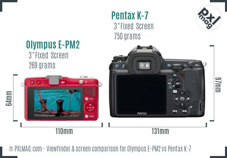 Olympus E-PM2 vs Pentax K-7 Screen and Viewfinder comparison