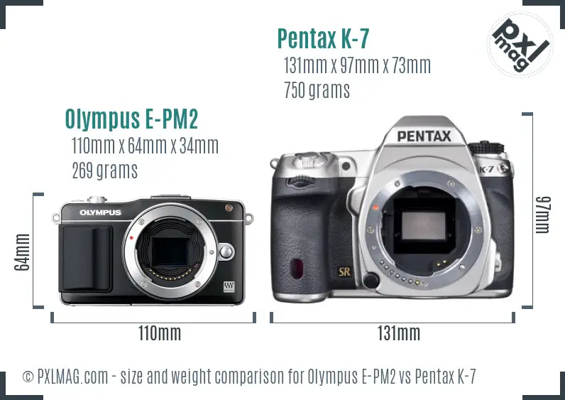 Olympus E-PM2 vs Pentax K-7 size comparison