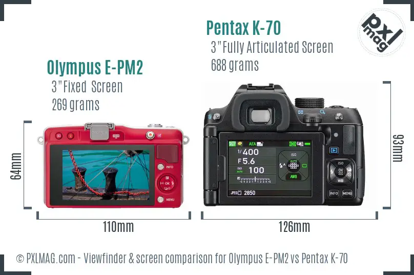 Olympus E-PM2 vs Pentax K-70 Screen and Viewfinder comparison