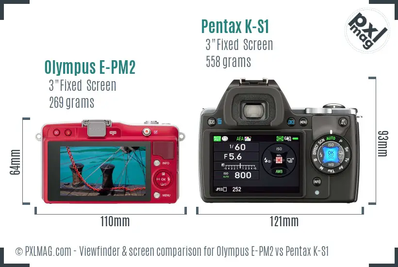 Olympus E-PM2 vs Pentax K-S1 Screen and Viewfinder comparison