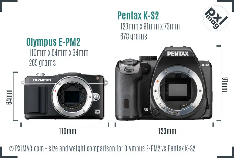 Olympus E-PM2 vs Pentax K-S2 size comparison