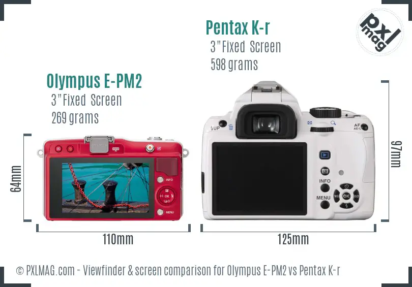 Olympus E-PM2 vs Pentax K-r Screen and Viewfinder comparison