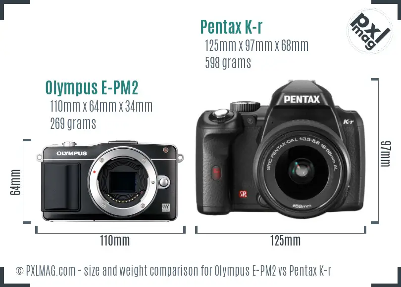 Olympus E-PM2 vs Pentax K-r size comparison
