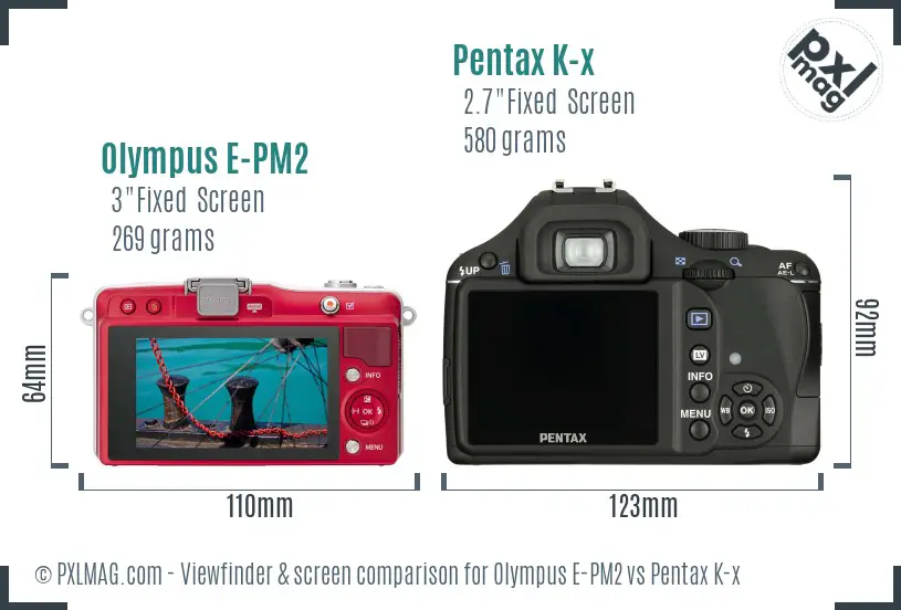 Olympus E-PM2 vs Pentax K-x Screen and Viewfinder comparison