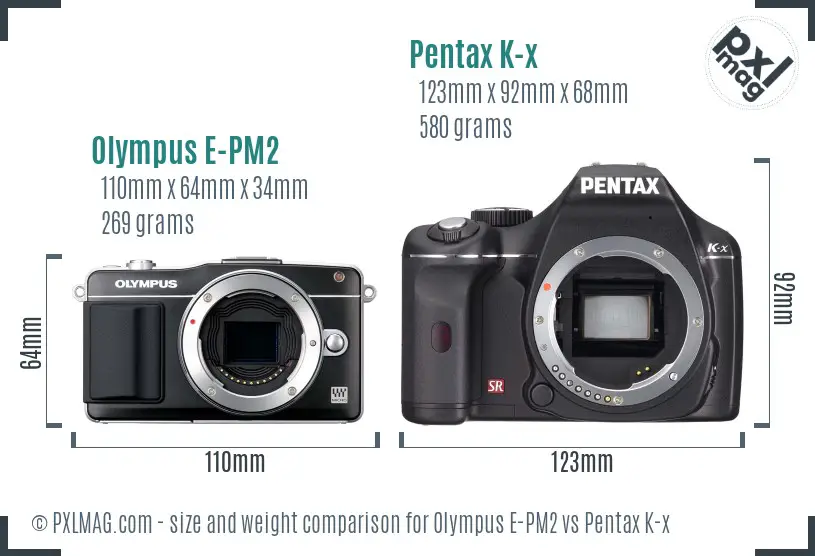 Olympus E-PM2 vs Pentax K-x size comparison
