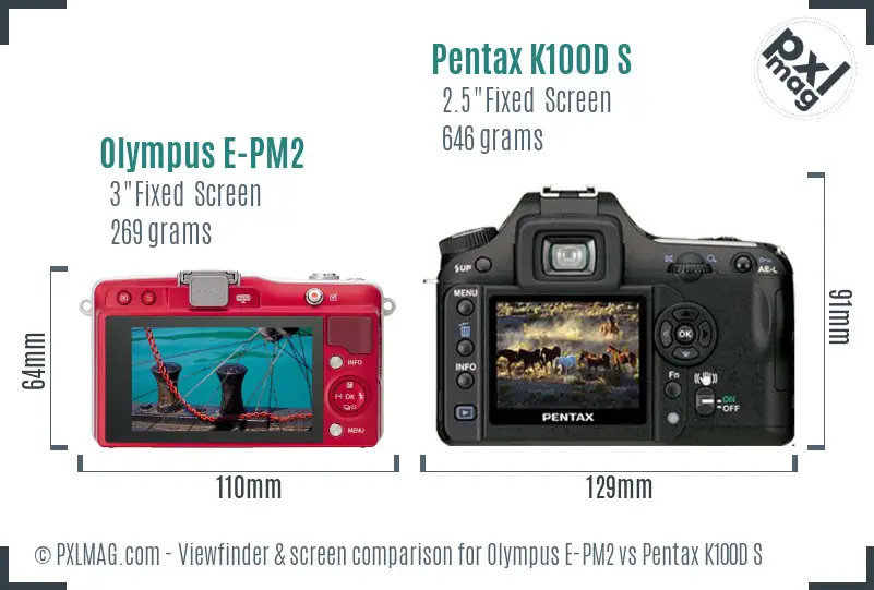 Olympus E-PM2 vs Pentax K100D S Screen and Viewfinder comparison