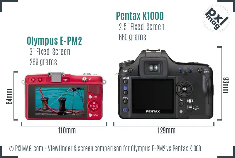 Olympus E-PM2 vs Pentax K100D Screen and Viewfinder comparison